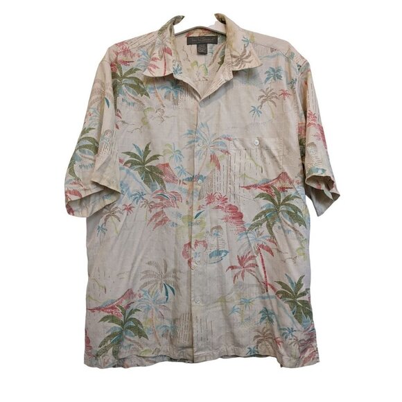 Tori Richard men's XL Honolulu 100% Silk Shirt Colorful Palm Tree island pattern - Picture 1 of 7